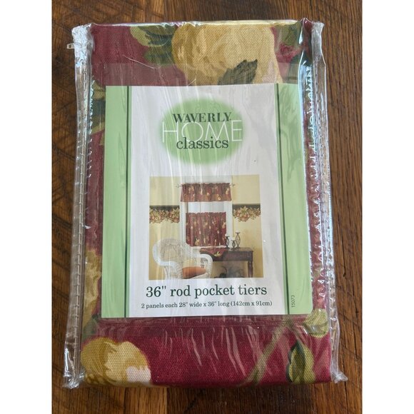 Waverly Home Classics 36" Rod Pocket Tiers Mistial Red Kitchen Curtains 2 Panels - Picture 1 of 5